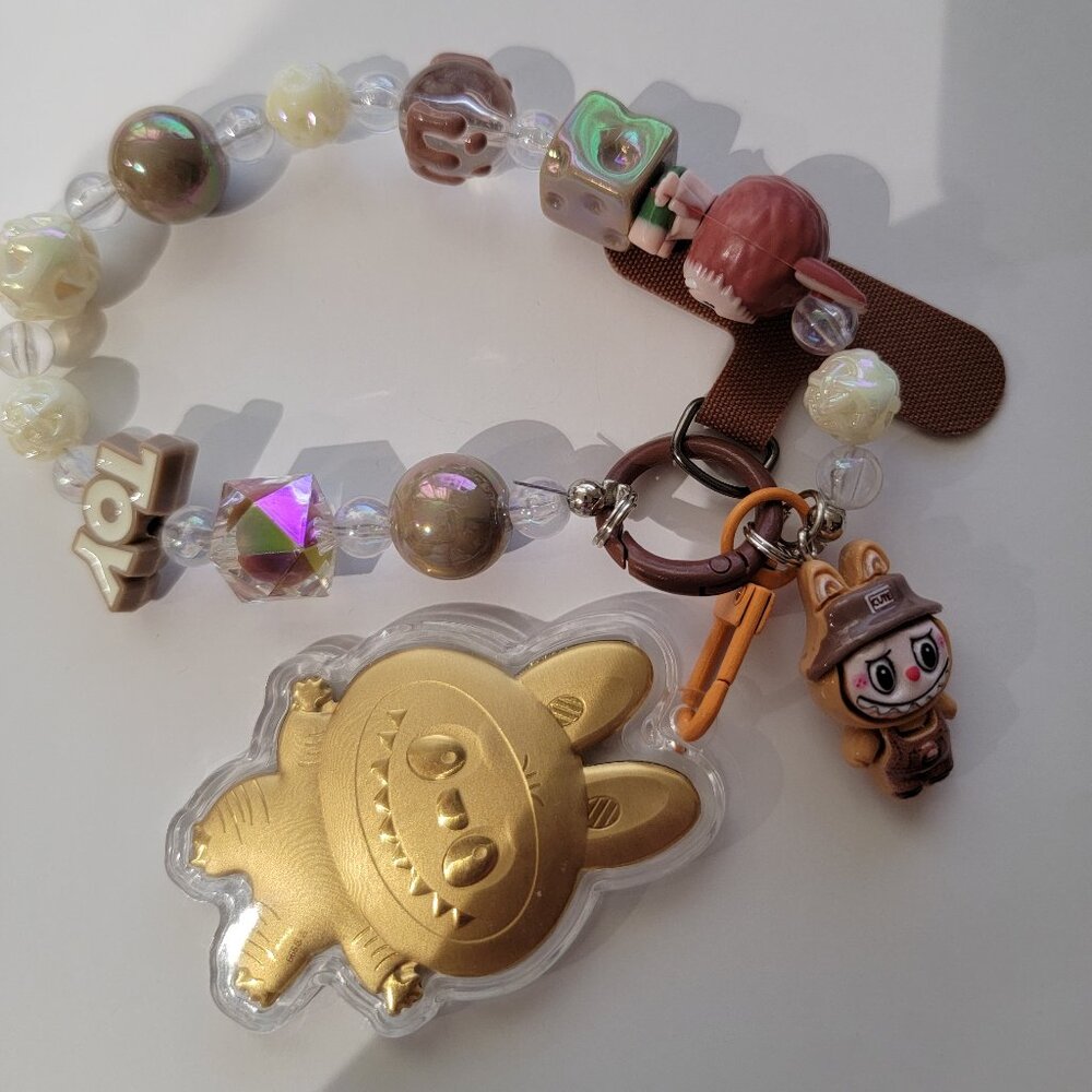 24k gold Labubu Brown mobile Phone Charm, Keychain